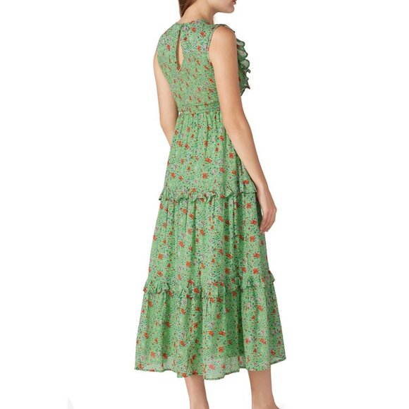 Banjanan Iris Ruffle Floral Midi Dress Women Medium Green Prairie Peasant Boho - Picture 12 of 12